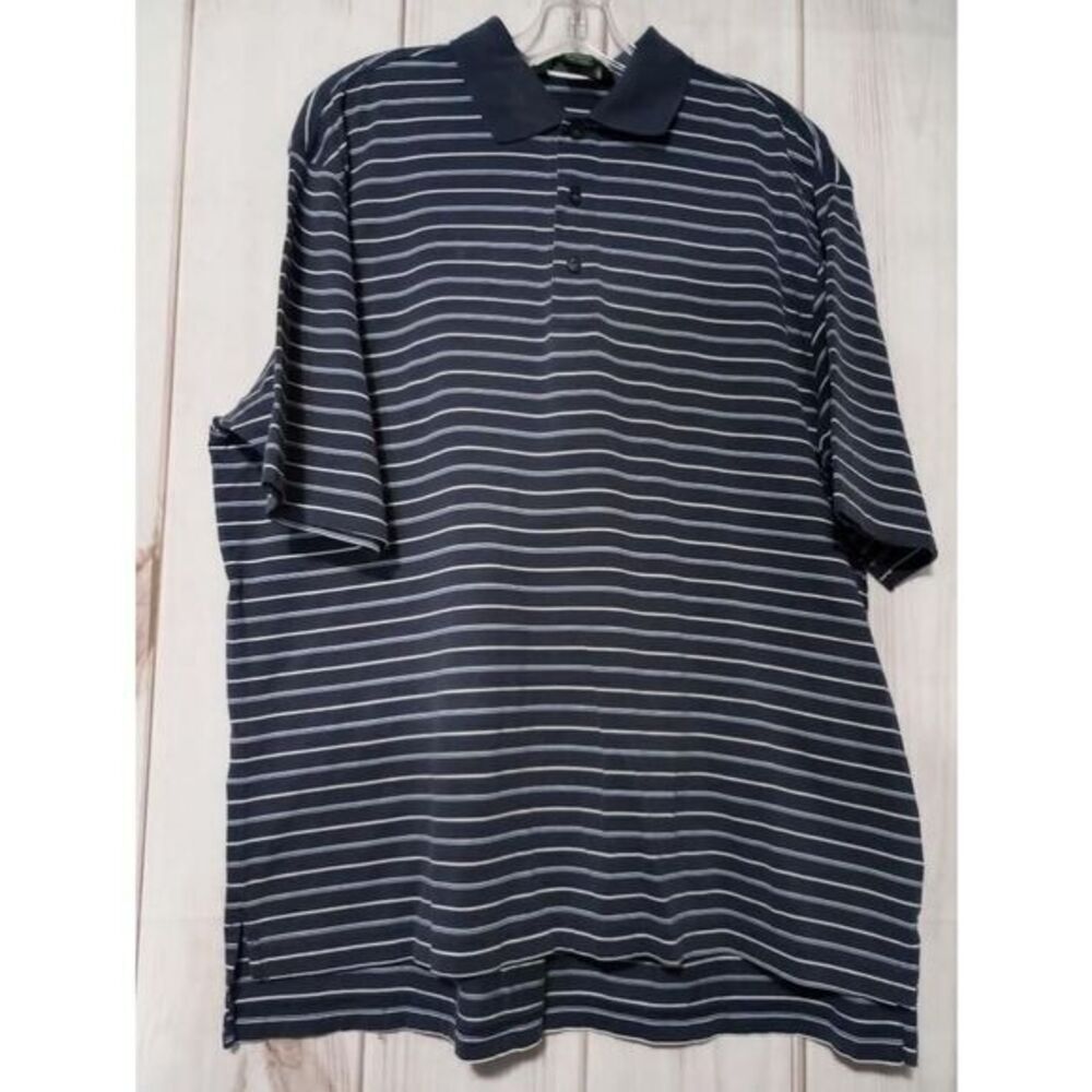 Brooks Brothers Golf Mens Large Navy Blue Striped Pima Cotton Polo‎ Shirt L